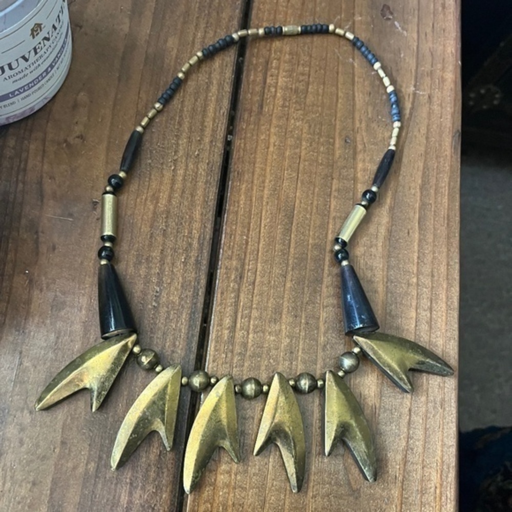 COPY Vintage 70s Black and Gold Brass Large Tribal Collar Statement Necklace C1